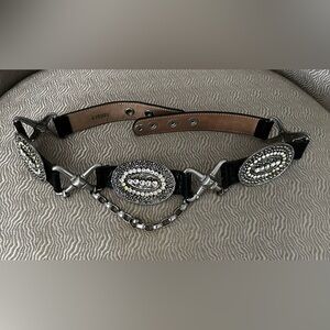 Streets Ahead Vintage 90’s Black Leather Belt With Rhinestones And Chain
